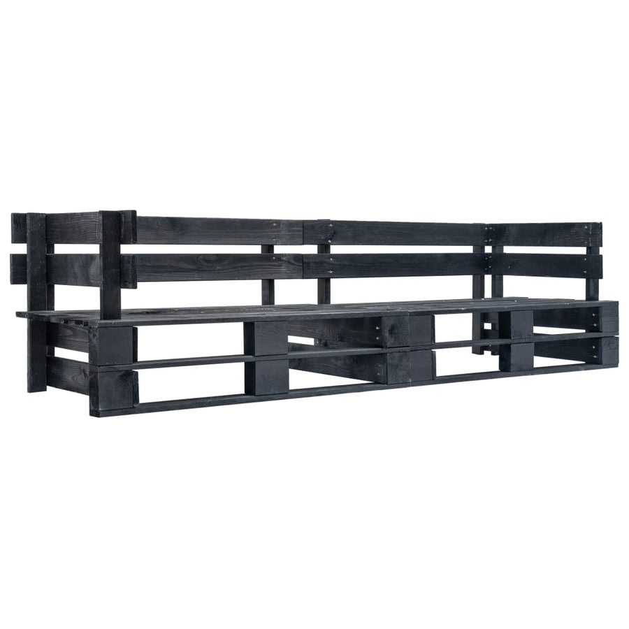 2-Delige Tuinbankenset Pallet Met Grijze Kussens Grenenhout Zwart en grijs