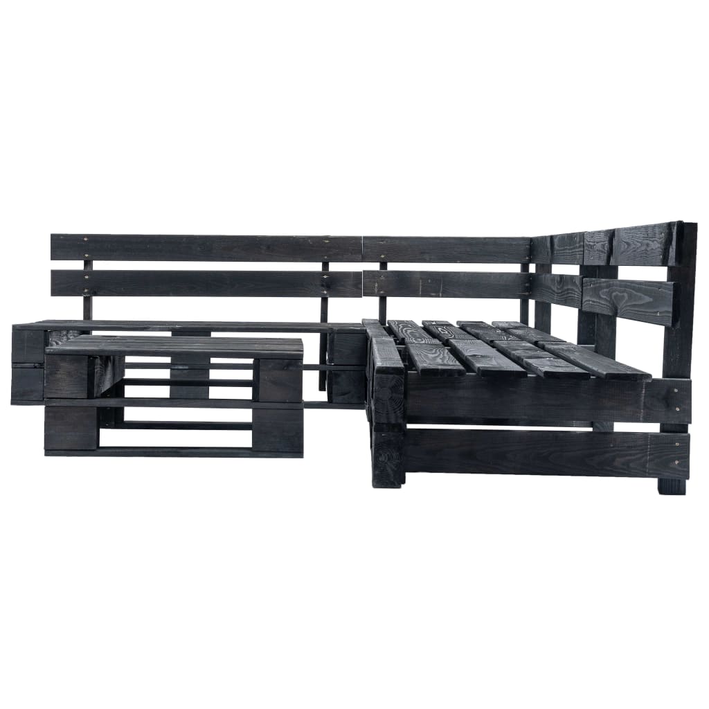 4-Delige Loungeset Pallet Hout Zwart