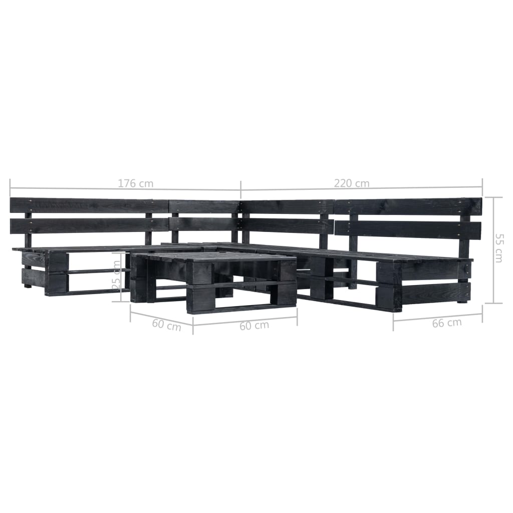 4-Delige Loungeset Pallet Hout Zwart