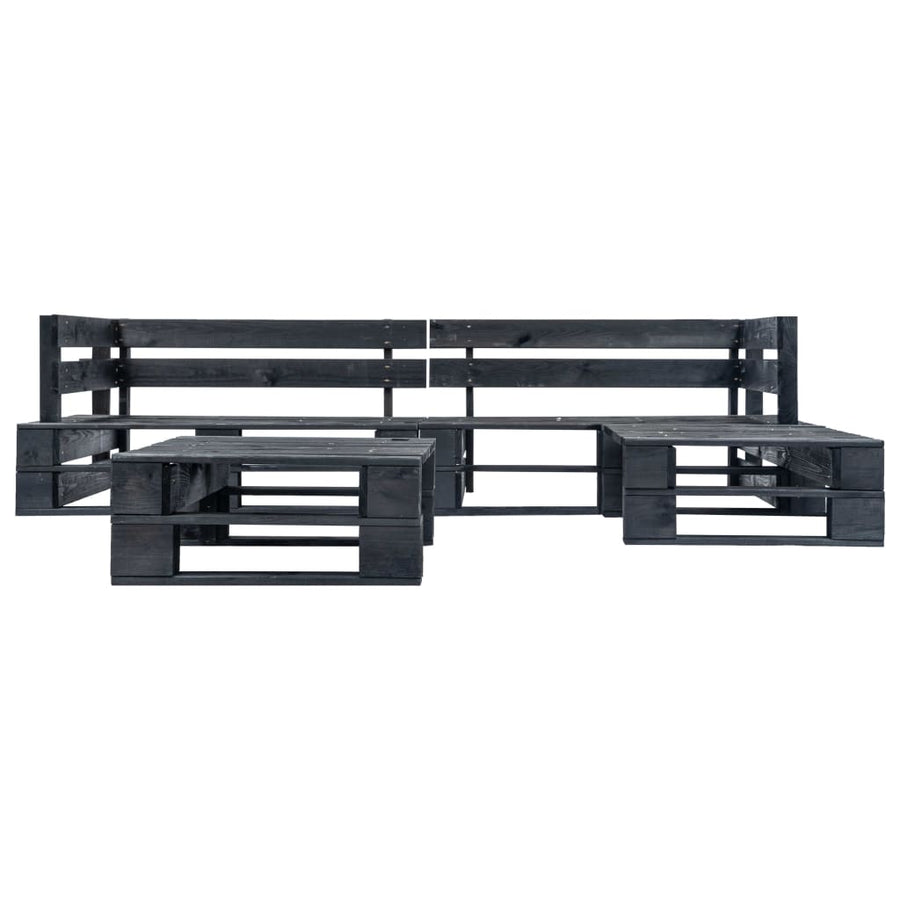 -Delige Loungeset Pallet Hout Zwart