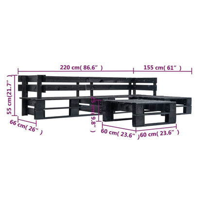 -Delige Loungeset Pallet Hout Zwart