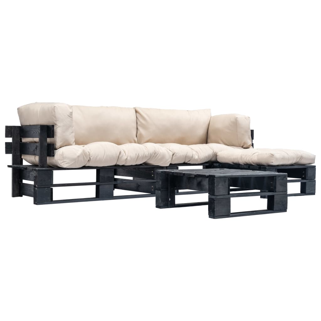 Loungeset Pallet Met E Kussens Hout Zwart en zandkleurig
