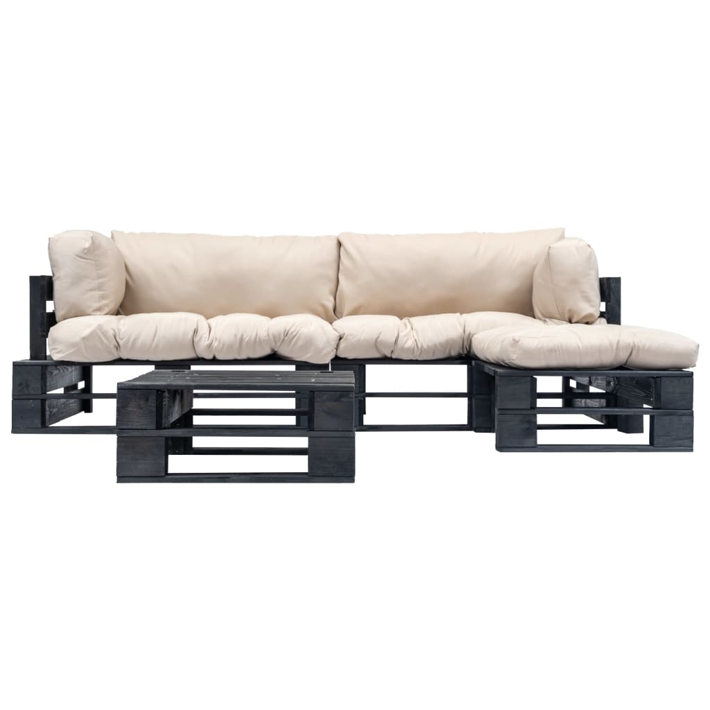 Loungeset Pallet Met E Kussens Hout Zwart en zandkleurig
