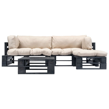 Loungeset Pallet Met E Kussens Hout Zwart en zandkleurig