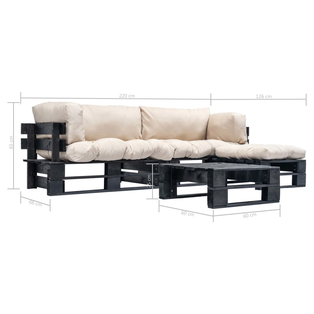 Loungeset Pallet Met E Kussens Hout Zwart en zandkleurig
