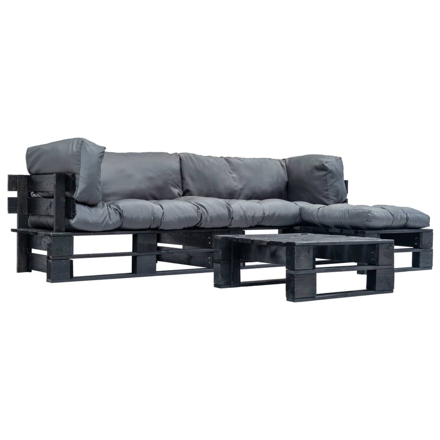 Loungeset Pallet Met Grijze Kussens Hout Zwart en grijs