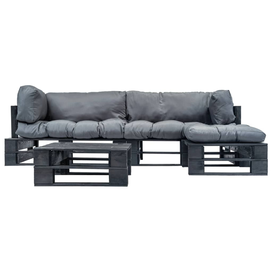 Loungeset Pallet Met Grijze Kussens Hout Zwart en grijs