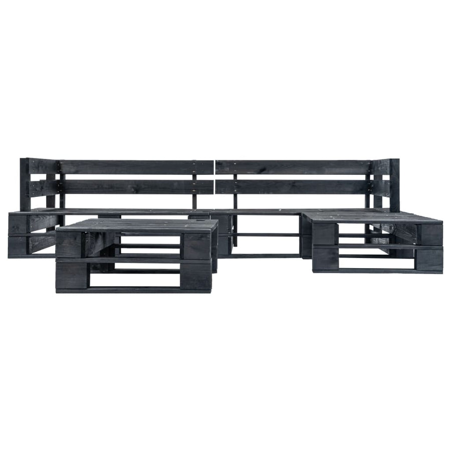 Loungeset Pallet Met Grijze Kussens Hout Zwart en grijs