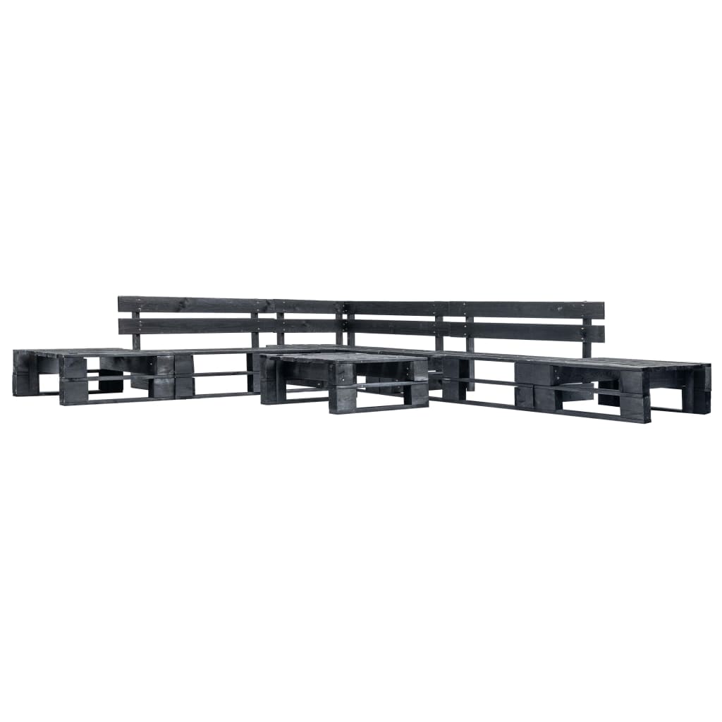 -Delige Loungeset Pallet Hout Zwart