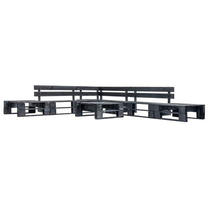 -Delige Loungeset Pallet Hout Zwart