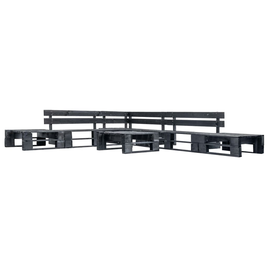 -Delige Loungeset Pallet Hout Zwart