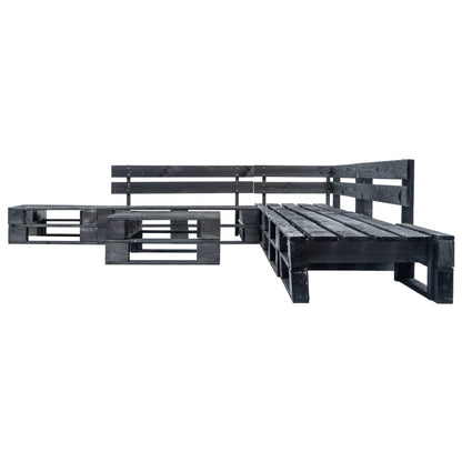 -Delige Loungeset Pallet Hout Zwart