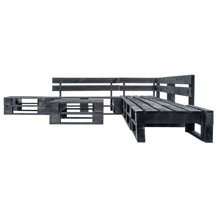 -Delige Loungeset Pallet Hout Zwart