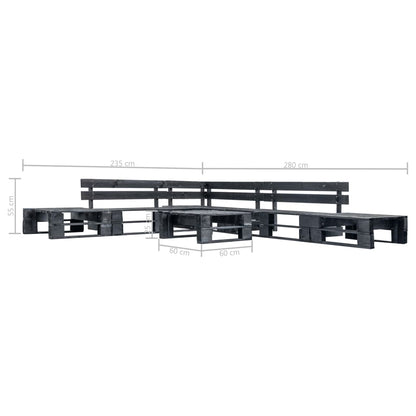 -Delige Loungeset Pallet Hout Zwart