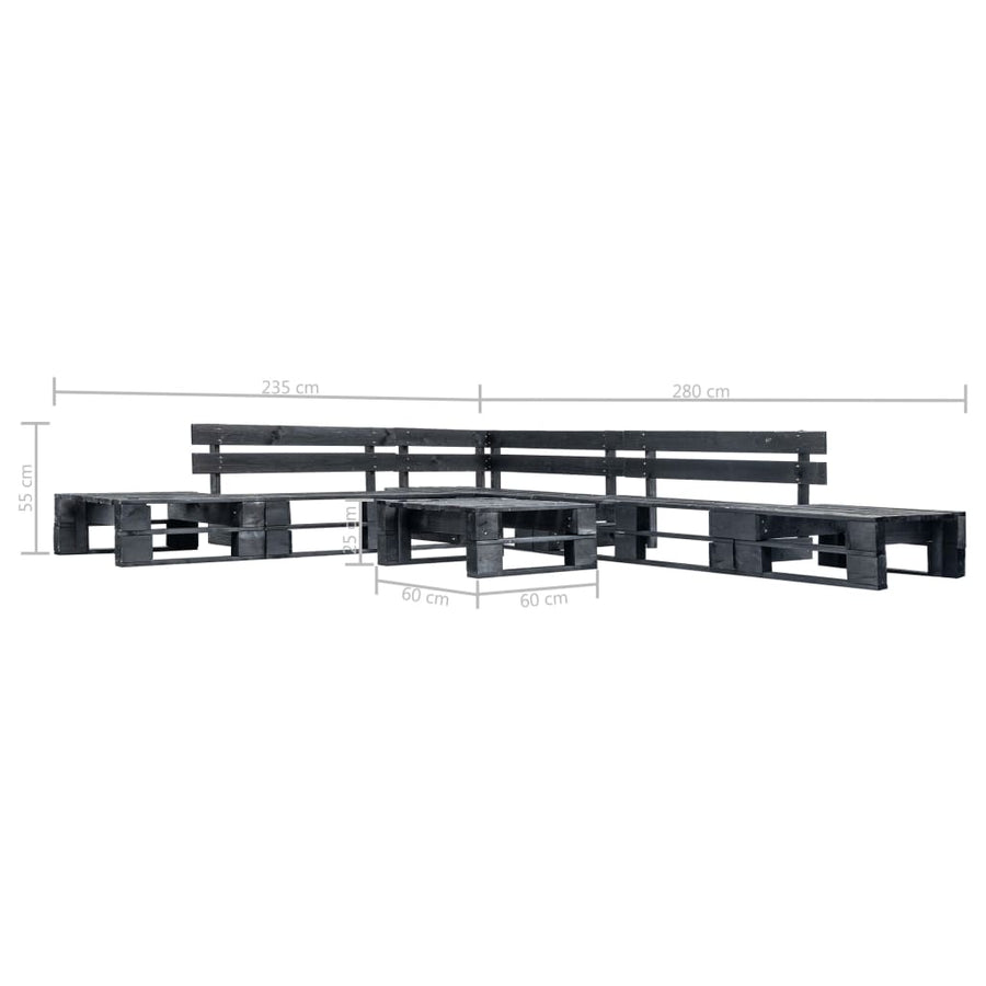 -Delige Loungeset Pallet Hout Zwart