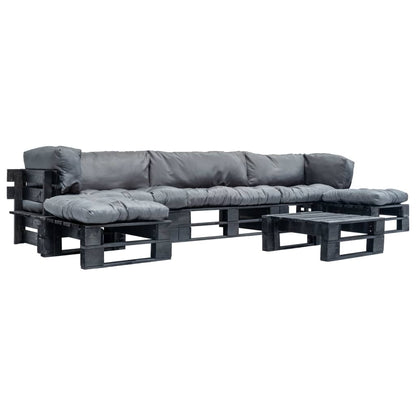 6-delige Loungeset pallet met grijze kussens hout