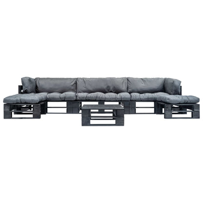 6-delige Loungeset pallet met grijze kussens hout