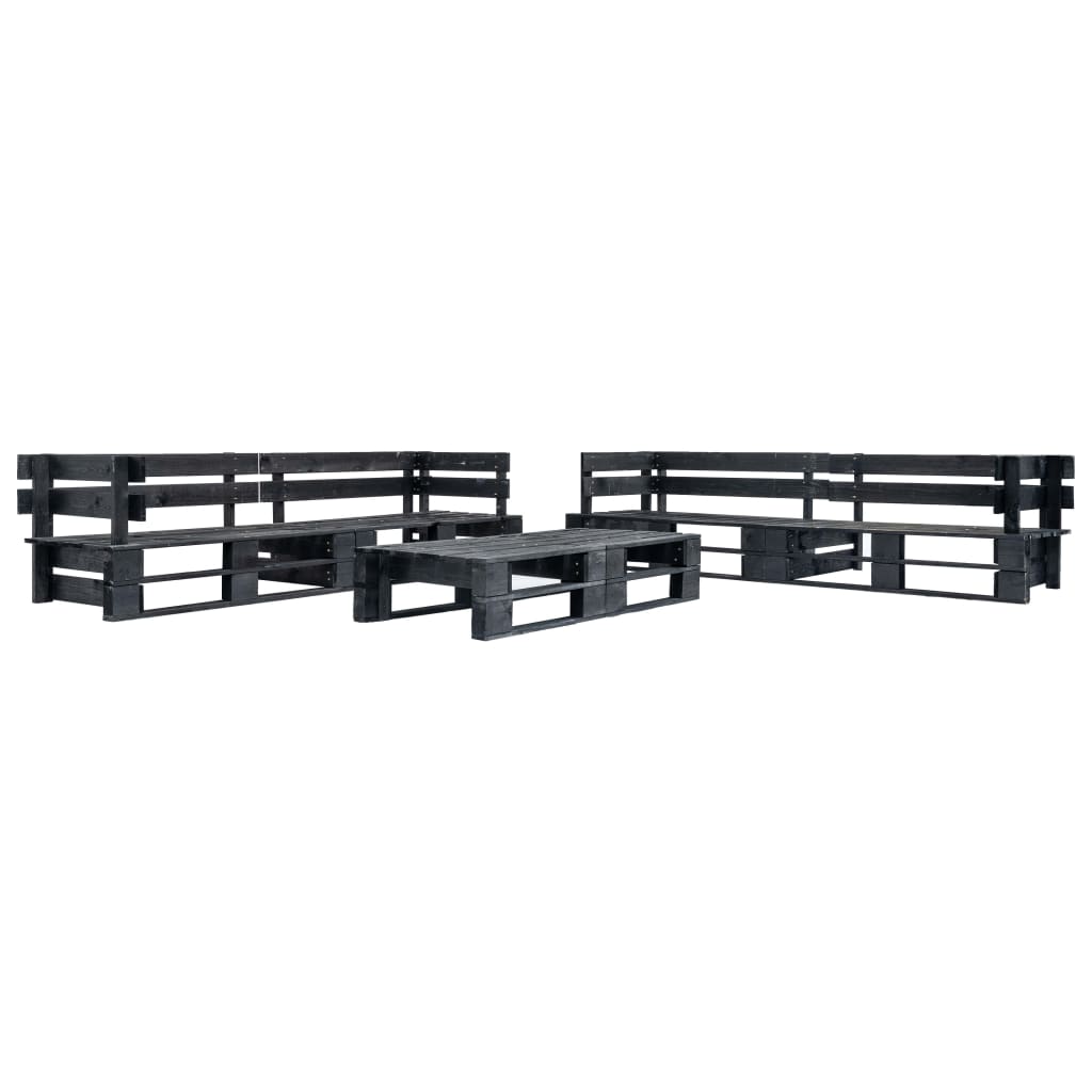 -Delige Loungeset Pallet Hout Zwart