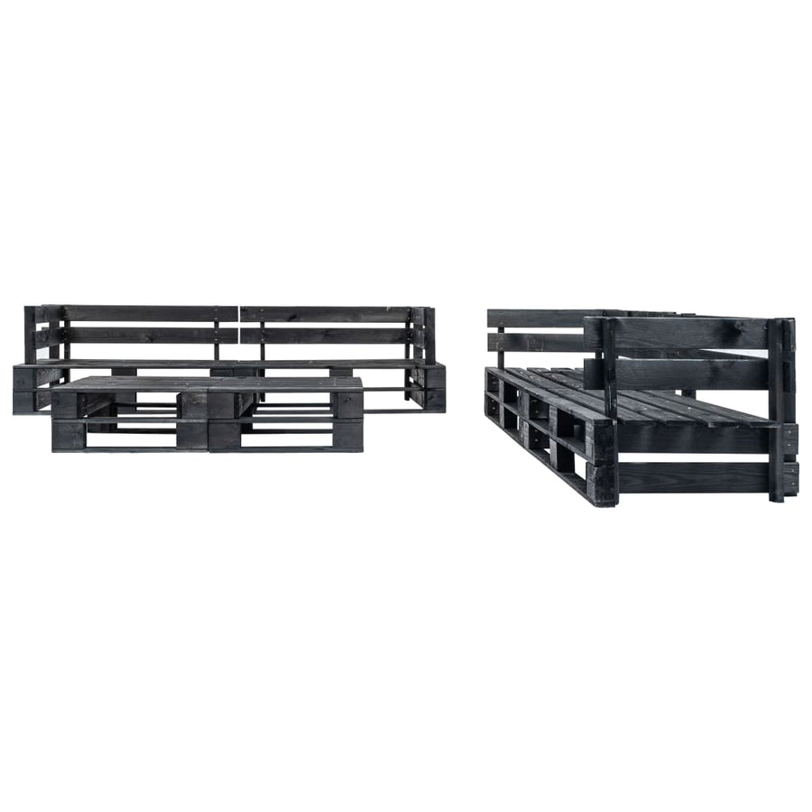 -Delige Loungeset Pallet Hout Zwart