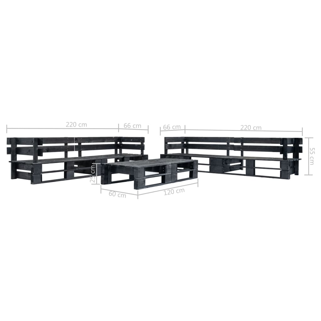 -Delige Loungeset Pallet Hout Zwart