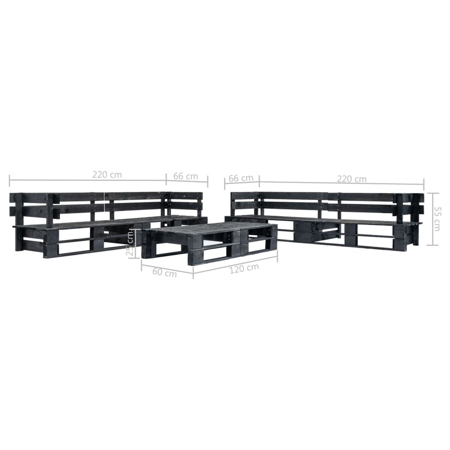 -Delige Loungeset Pallet Hout Zwart