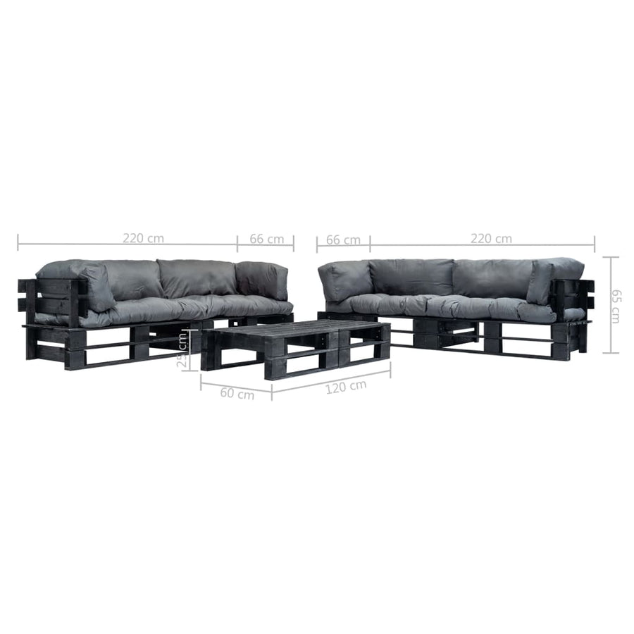 6-delige Loungeset pallet met grijze kussens hout