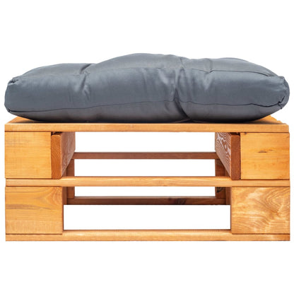 Tuinpoef met grijs kussen pallet hout honingbruin