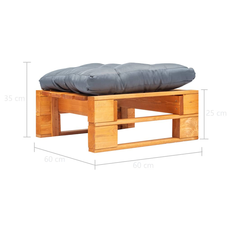 Tuinpoef met grijs kussen pallet hout honingbruin