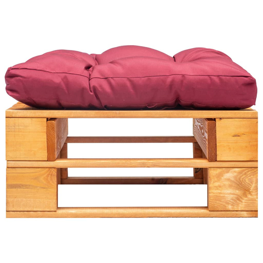 Tuinpoef met rood kussen pallet hout honingbruin