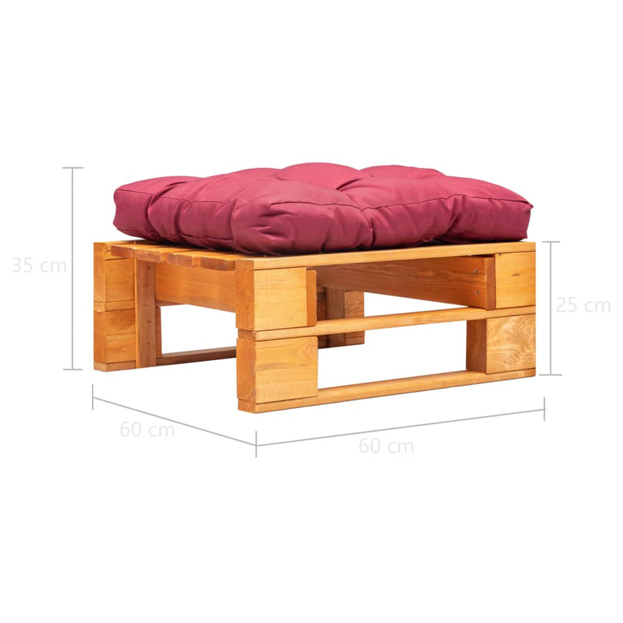 Tuinpoef met rood kussen pallet hout honingbruin
