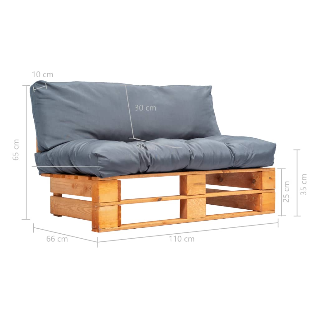 Tuinbank Pallet Met Grijze Kussens Grenenhout 1 Bruin en grijs