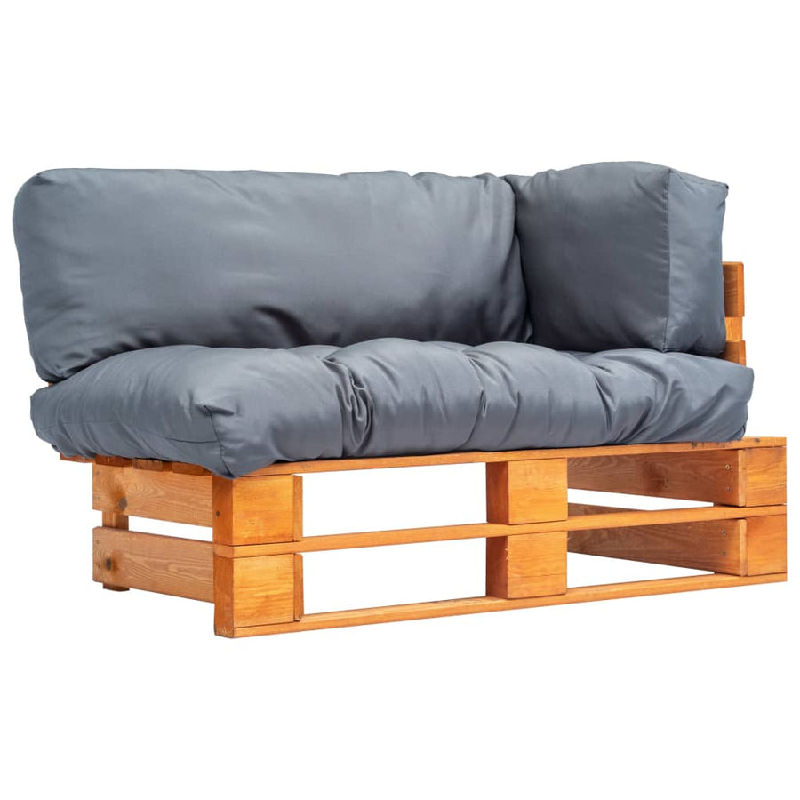 Tuinbank met grijze kussens pallet grenenhout