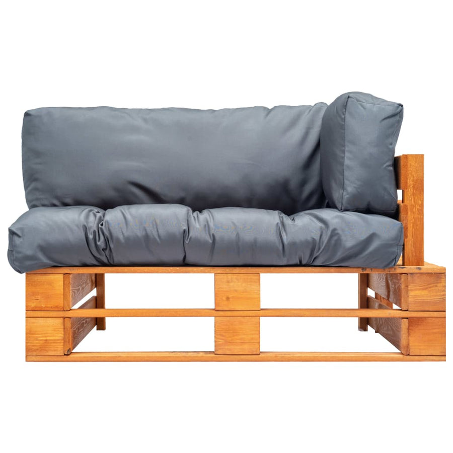 Tuinbank met grijze kussens pallet grenenhout