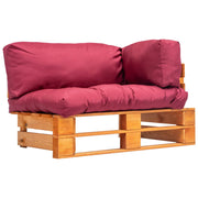 Garden Bench with Red Cushions Pallet Pine Wood Brown and Red