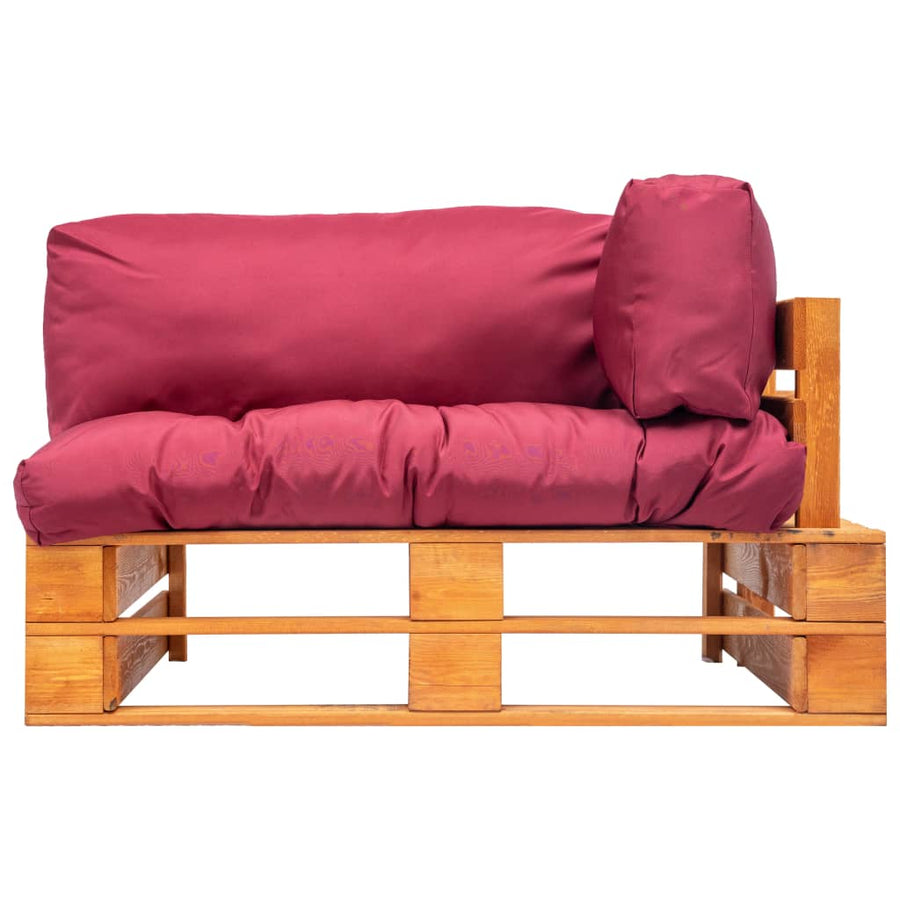 Tuinbank Met Rode Kussens Pallet Grenenhout Bruin en rood