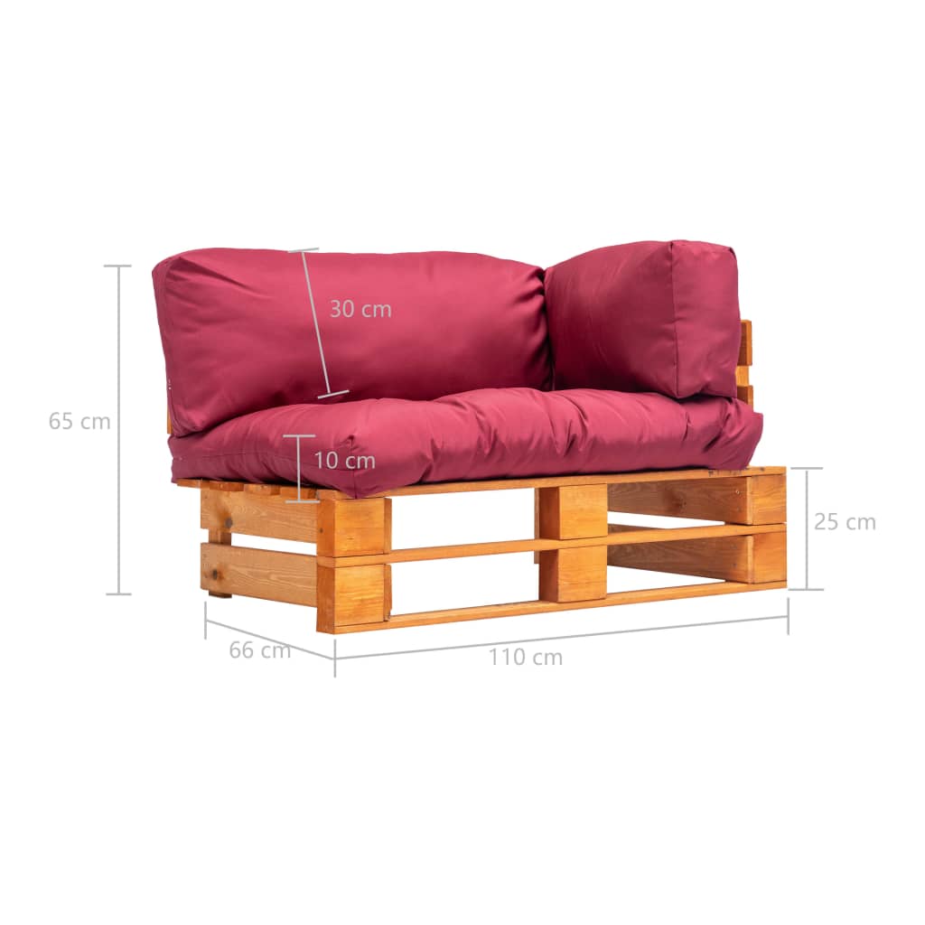 Tuinbank Met Rode Kussens Pallet Grenenhout Bruin en rood