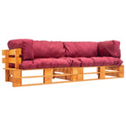 -Delige Bankenset Pallet Met Rode Kussens Grenenhout Bruin en rood