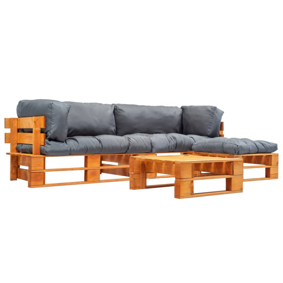 4-delige Loungeset pallet met grijze kussens hout