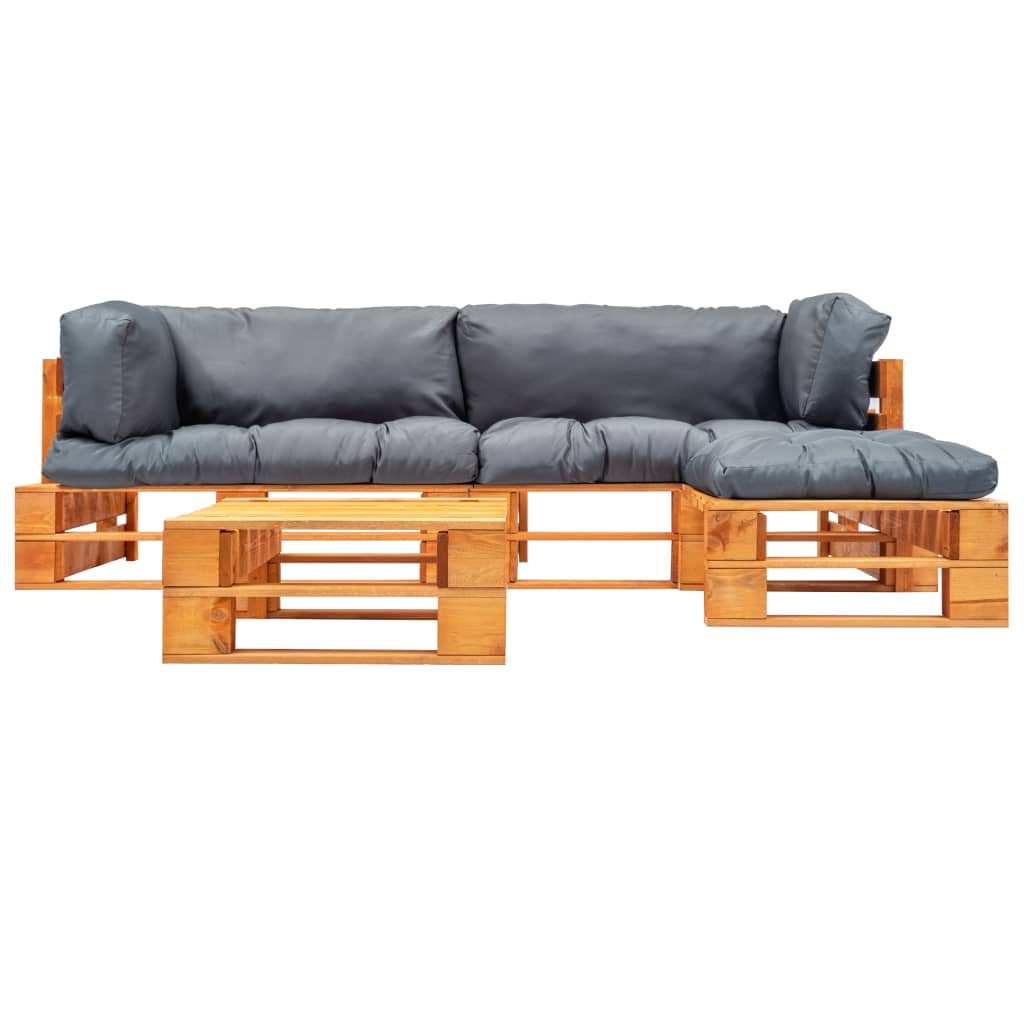 4-delige Loungeset pallet met grijze kussens hout