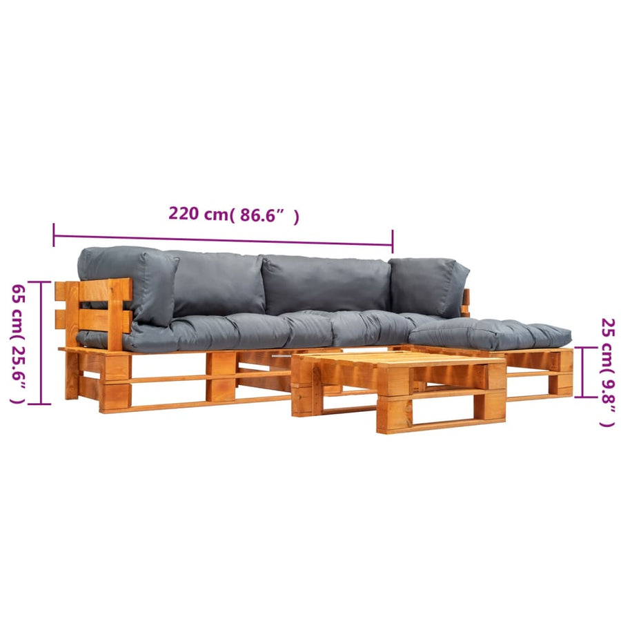 4-delige Loungeset pallet met grijze kussens hout