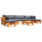 Loungeset pallet 6-delig grenenhout met grijze kussens