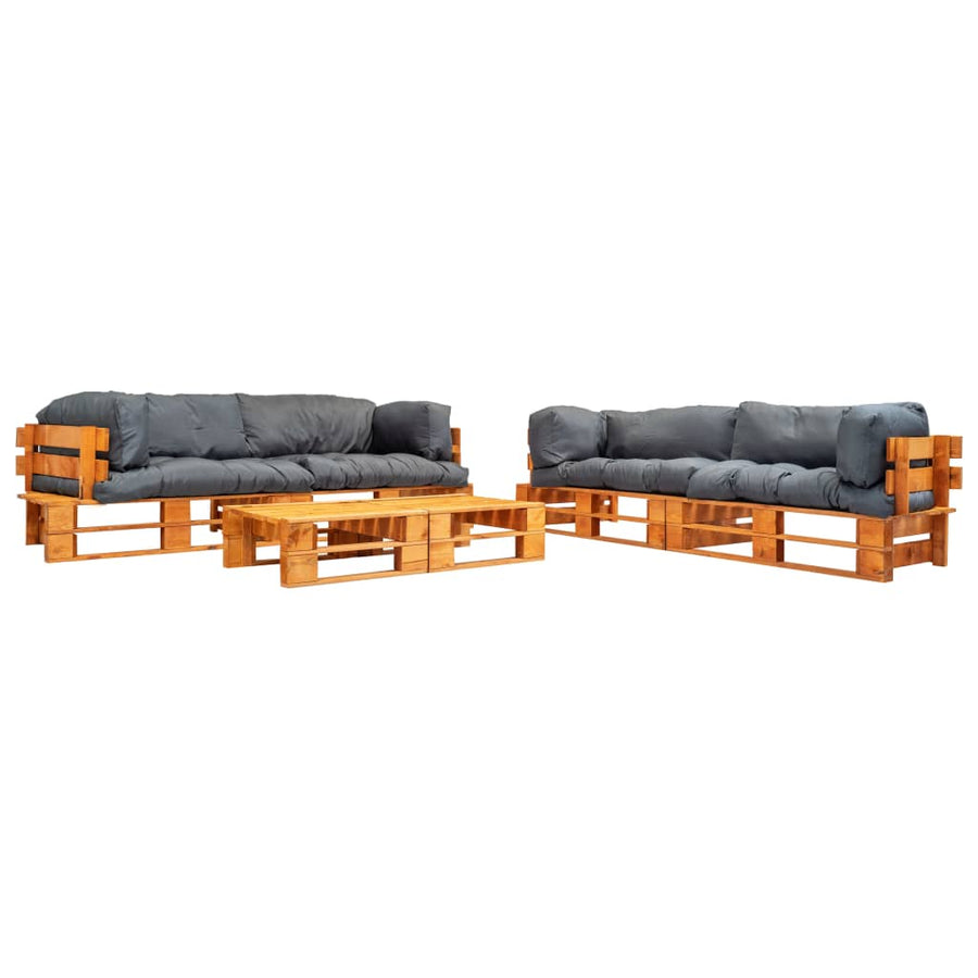 Loungeset Pallet Met Grijze Kussens Hout Bruin en grijs