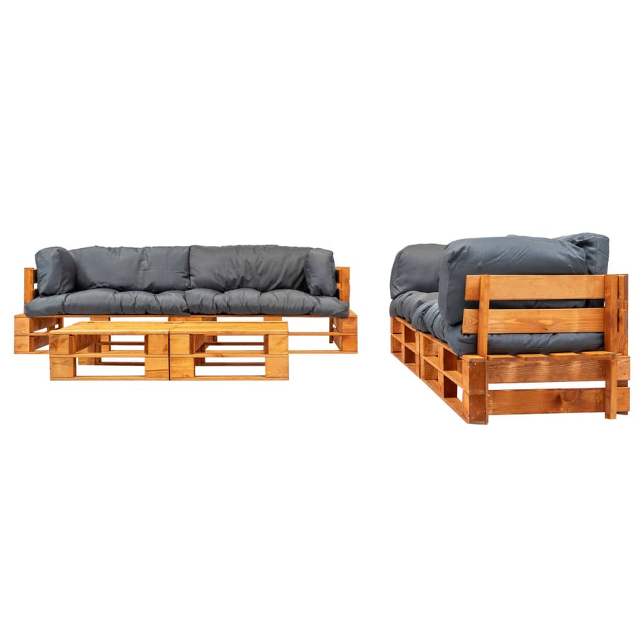 Loungeset Pallet Met Grijze Kussens Hout Bruin en grijs