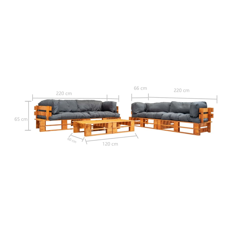 Loungeset Pallet Met Grijze Kussens Hout Bruin en grijs