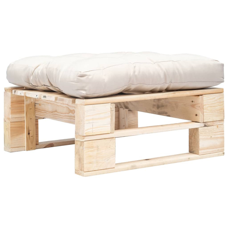 Tuinpoef Met Kussen Pallet Hout Naturel en zandkleurig