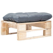 Tuinpoef pallet hout naturel met grijs kussen