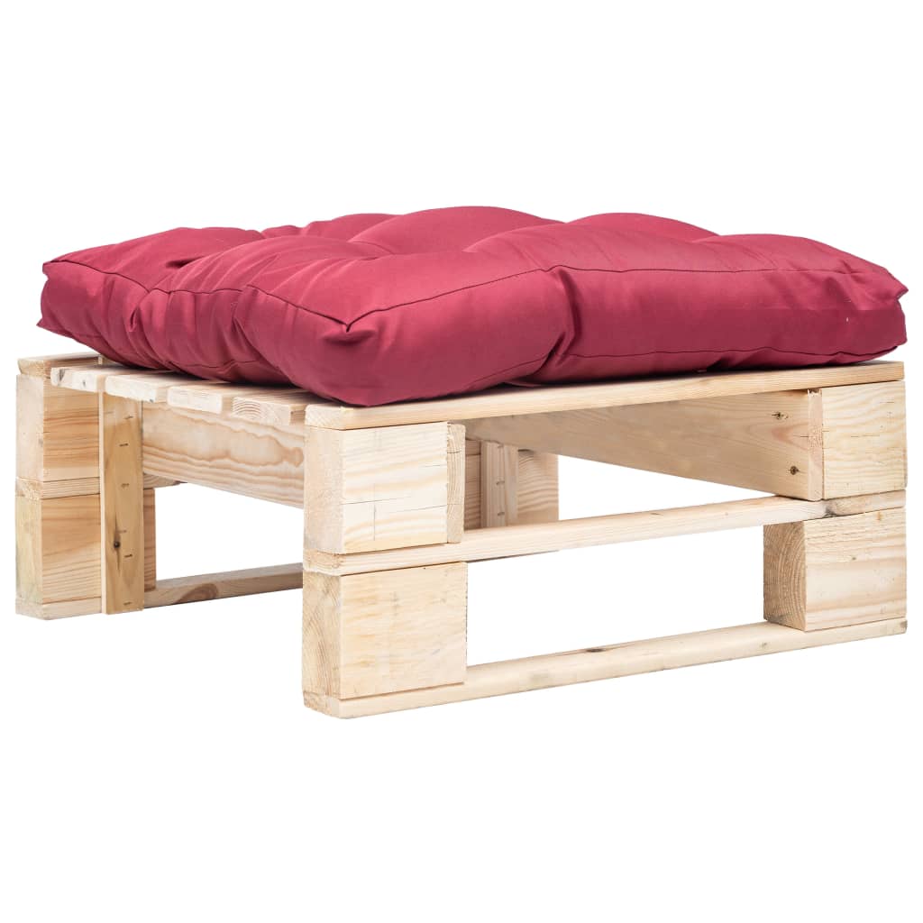 Tuinpoef Met Kussen Pallet Hout Naturel en rood