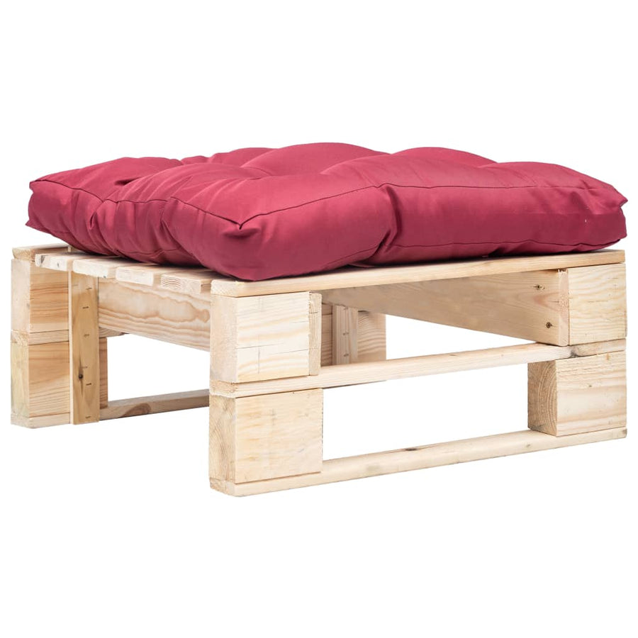 Tuinpoef Met Kussen Pallet Hout Naturel en rood