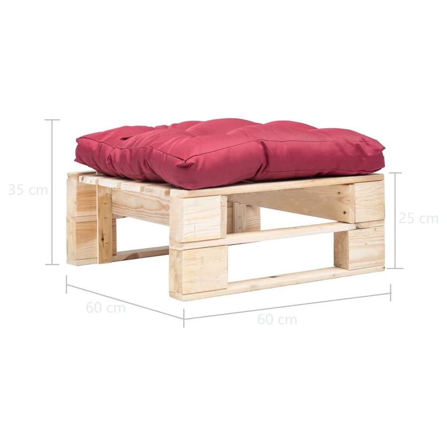 Tuinpoef Met Kussen Pallet Hout Naturel en rood
