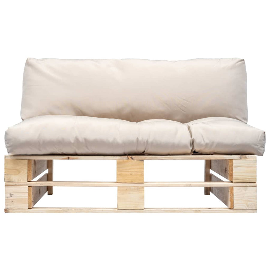 Tuinbank pallet met zandkleurige kussens grenenhout Naturel en zandkleurig